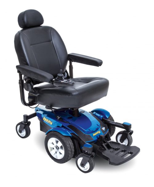 Jazzy 6 2.0 Blue Power Chair Tilted